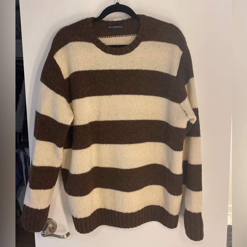 Brandy Melville Brown and Crème Striped Wool Sweater